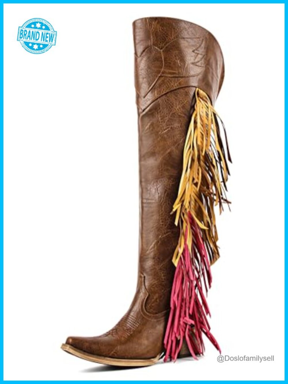 Over Knee Cowboy Boots Fringe PU Leather Adjustable Thigh High